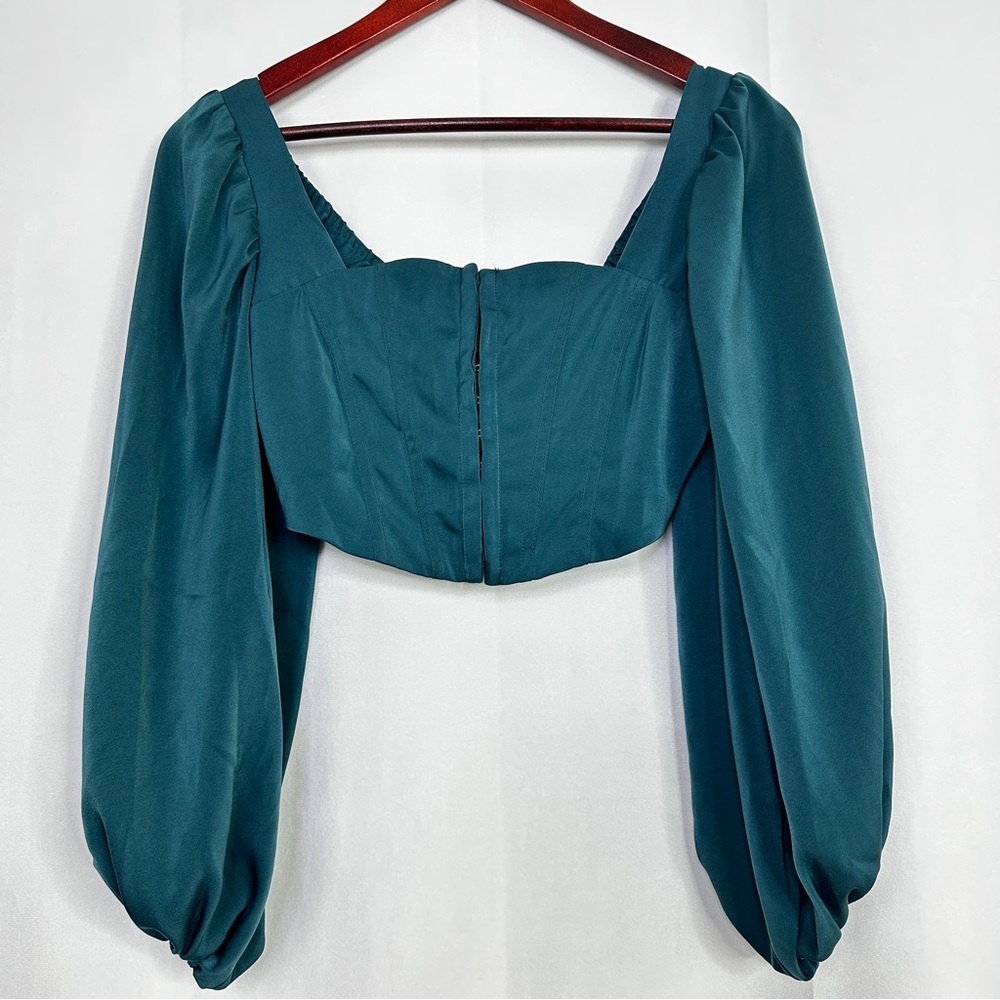 Urban Outfitters Corset Blouse Long Sleeve Cropped Bustier Blue Small Womens
